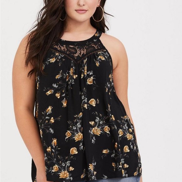torrid Tops - Torrid black floral lace tank top blouse Sz 2x sleeveless boho summer